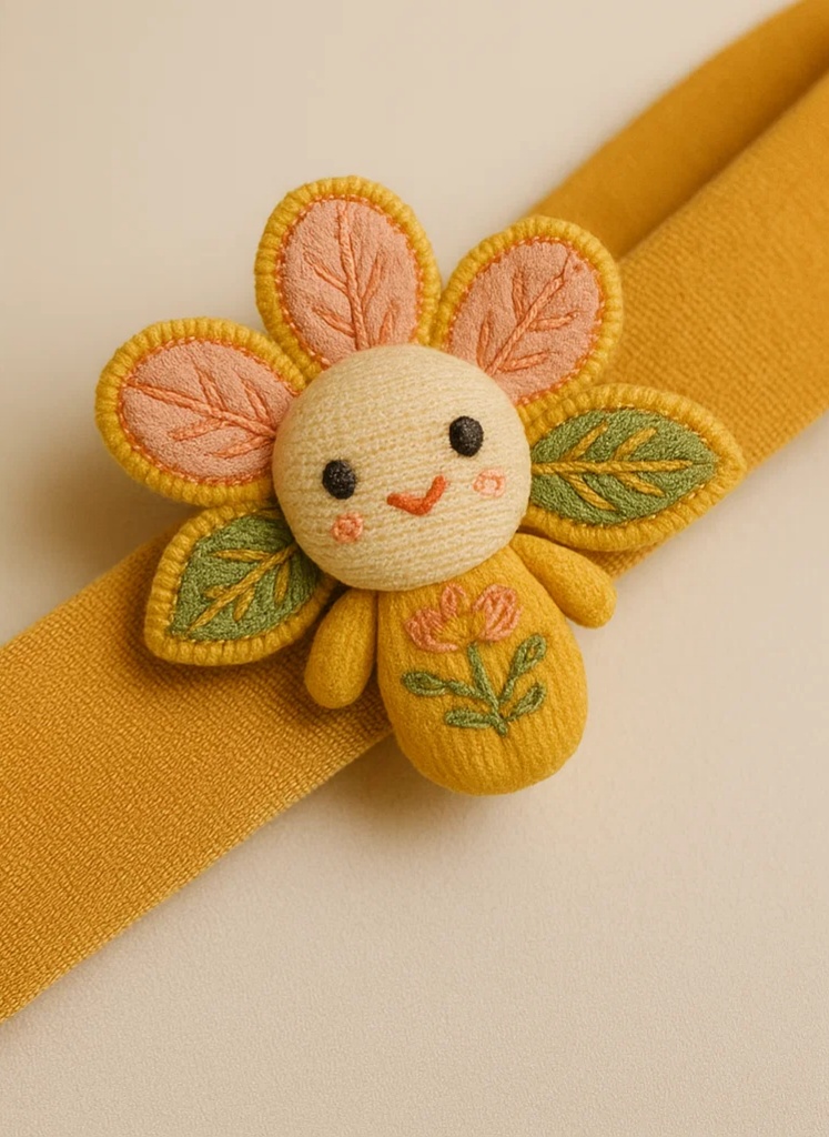 Bandeau bébé jaune brodé à la main avec fleurs, style chinois