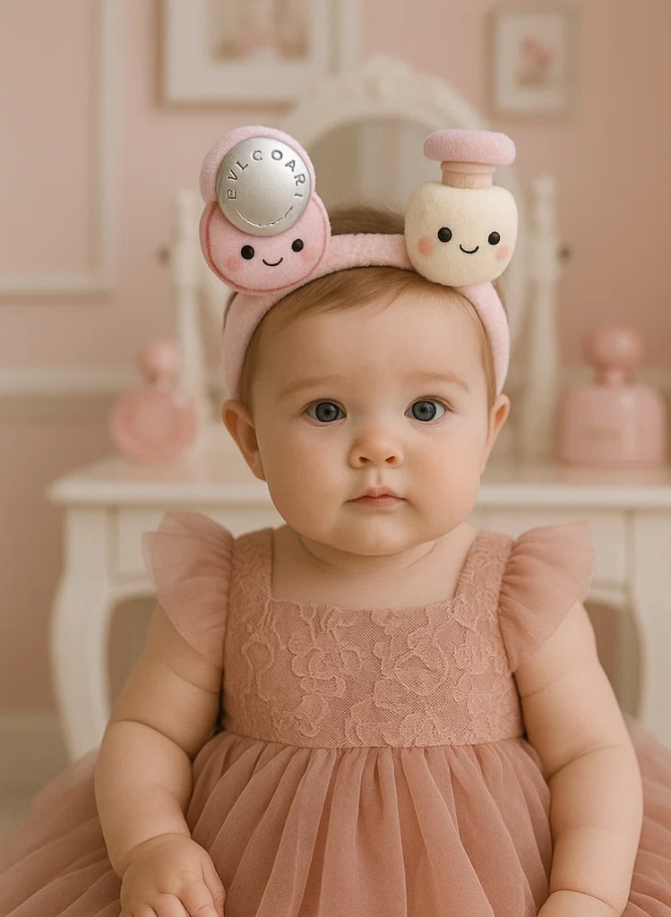 Diadema de peluche para bebé con diseño de botella de perfume BVLGARI y Louis Vuitton para niños pequeños