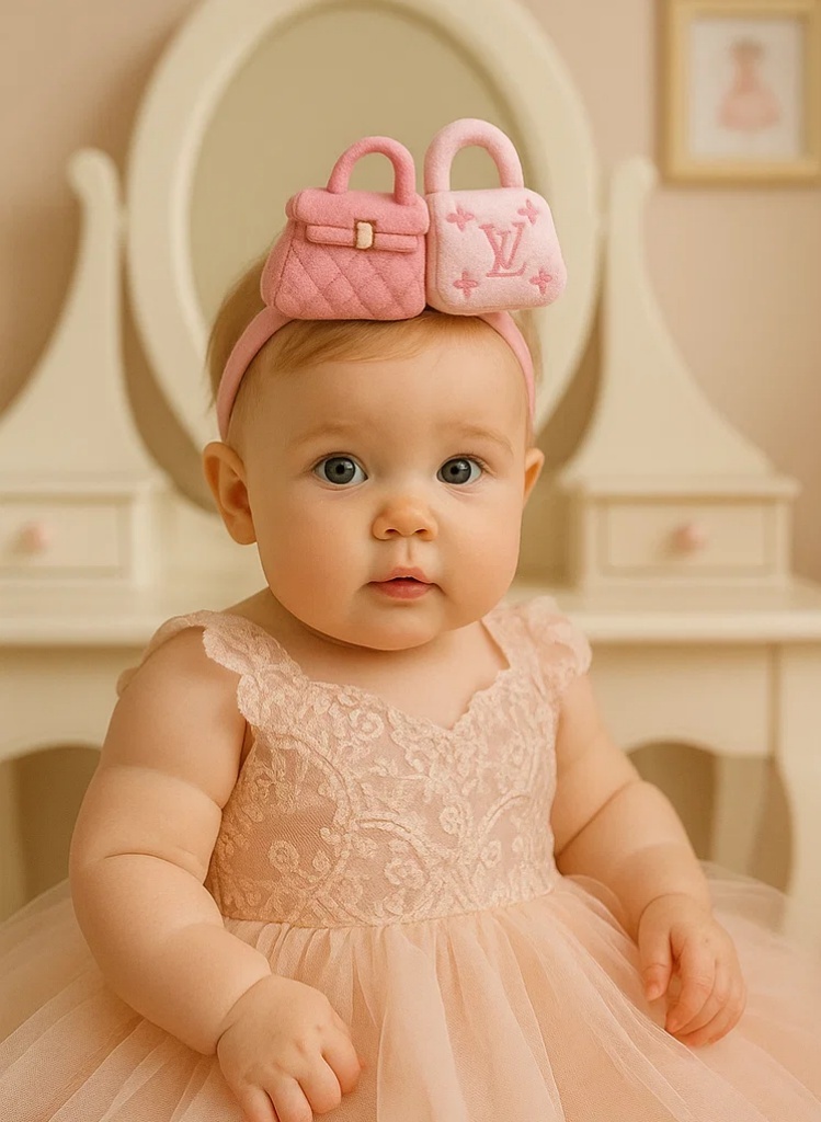 Cute Baby Headband with BVLGARI & Louis Vuitton Perfume Bottle Design (Pink)