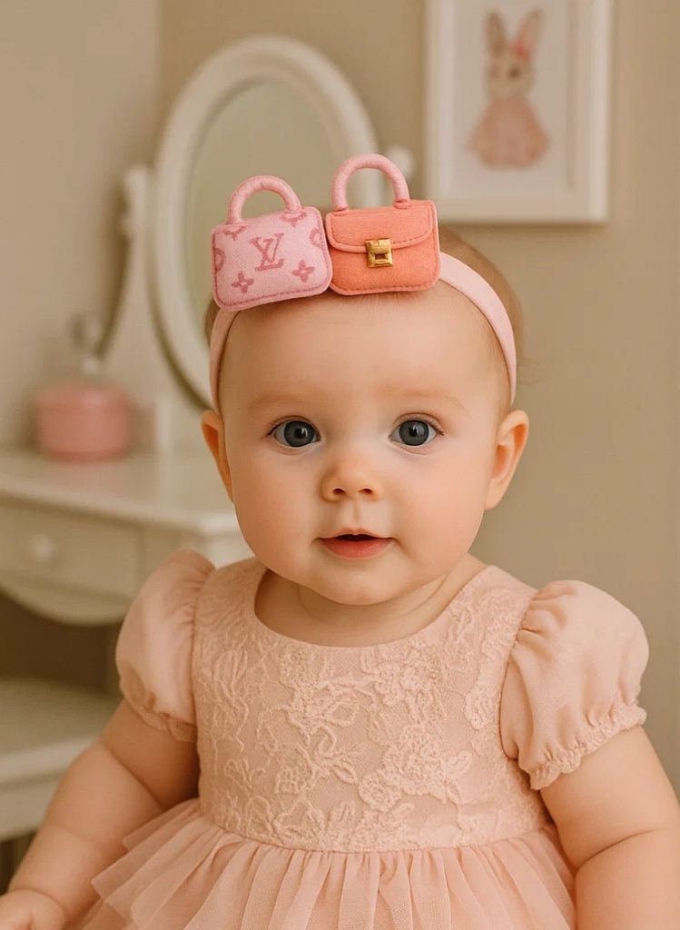 Cute Baby Headband with LV & Hermes Handbag Design (Pink)