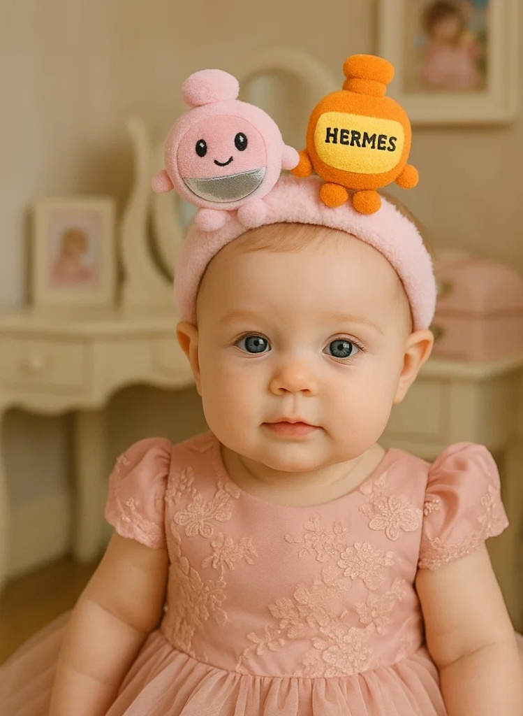 Diadema de peluche para bebé con diseño de botella de perfume Bvlgari y oso para niños pequeños