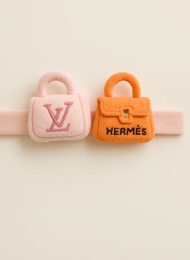 Bandeau en peluche pour bébé avec design de flacon de parfum Bvlgari et Rose Des Vents (rose)