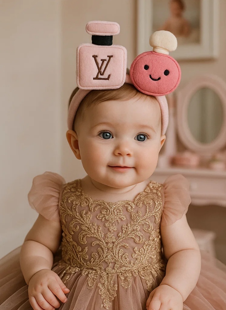 LV & BVLGARI Perfume Bottle Plush Baby Headband – Soft and Cute