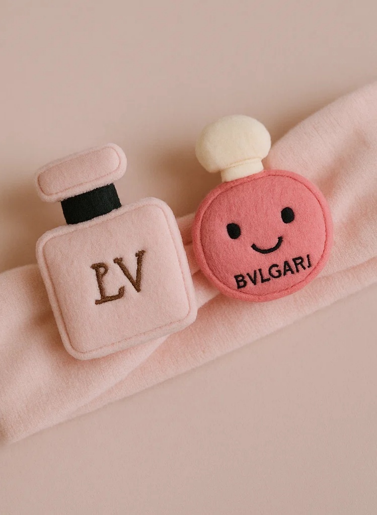 LV & BVLGARI Perfume Bottle Plush Baby Headband – Soft and Cute