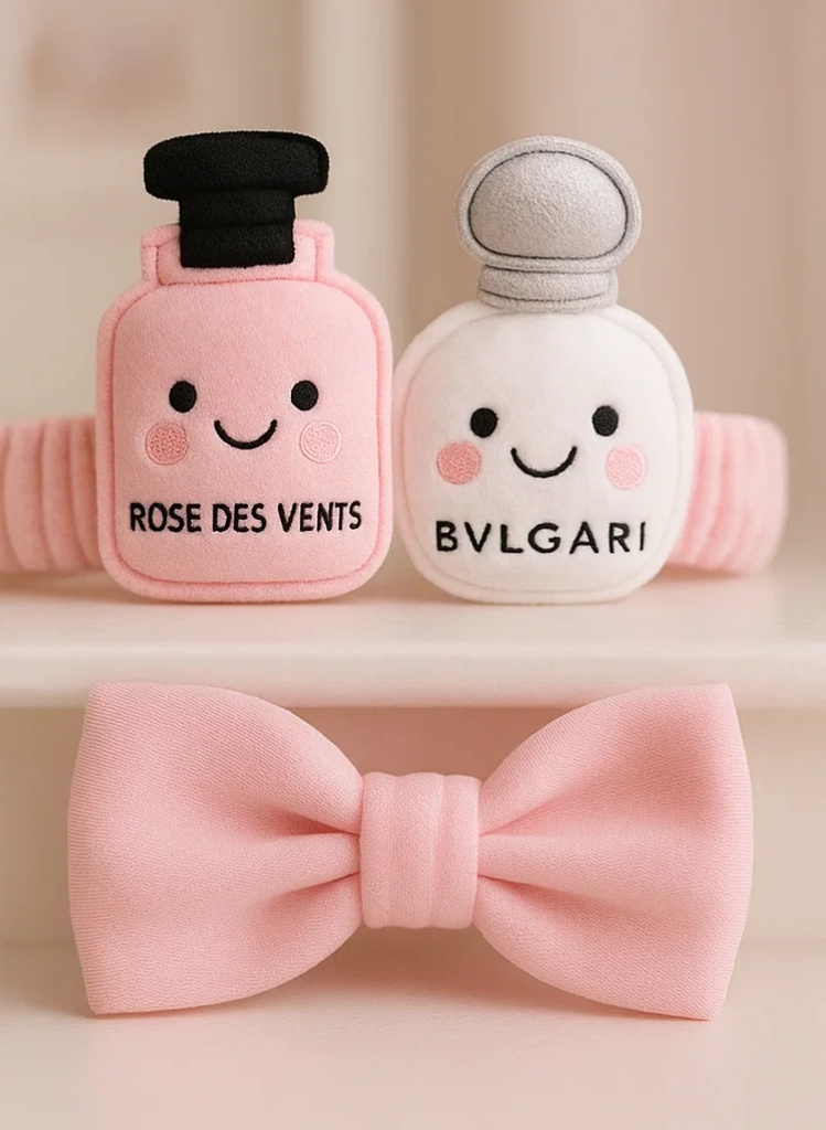 Diadema de peluche para bebé con diseño de botella de perfume Bvlgari y Rose Des Vents (rosa)