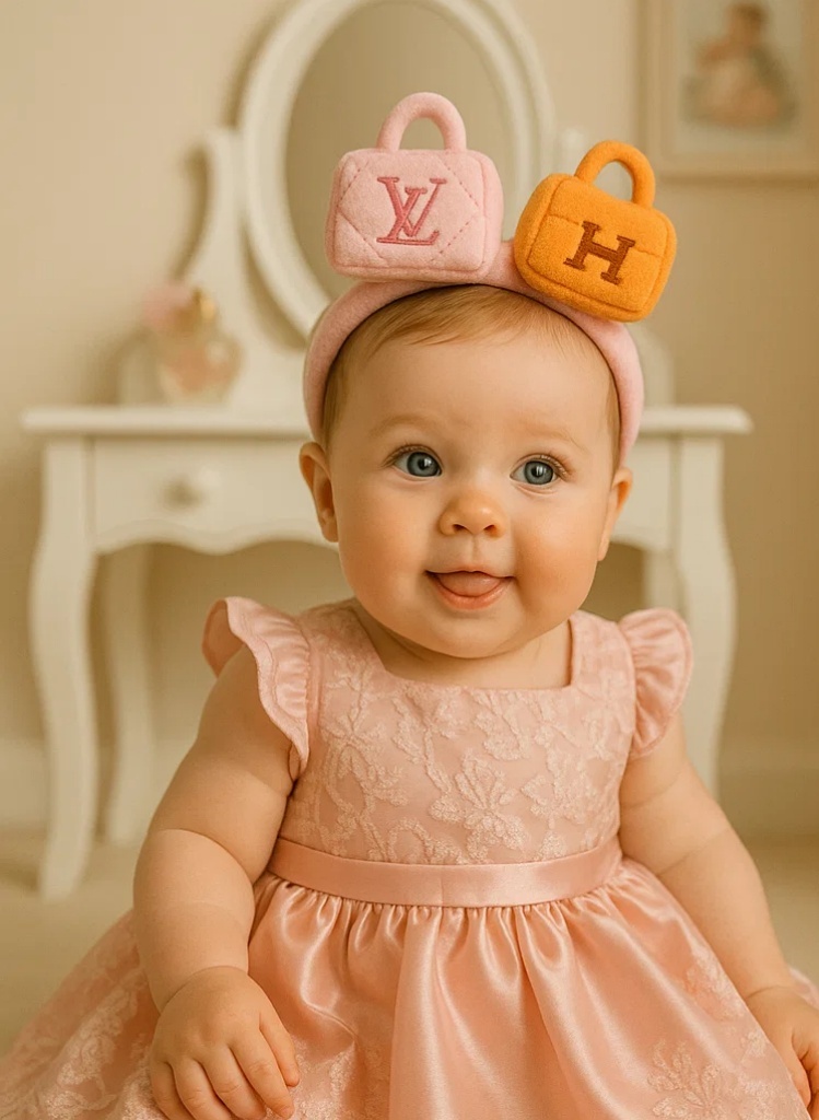 LV & H Plush Baby Headband Set – Soft & Cute Handbag Design