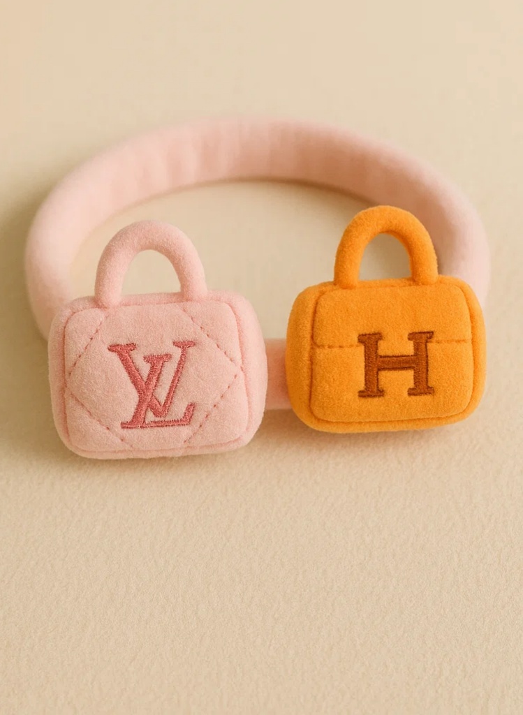 LV & H Plush Baby Headband Set – Soft & Cute Handbag Design