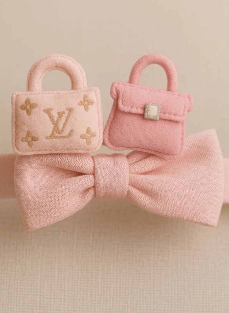 Faixa de cabeça bebê em pelúcia com logo LV e bolsa rosa - Ultra macia e sorridente