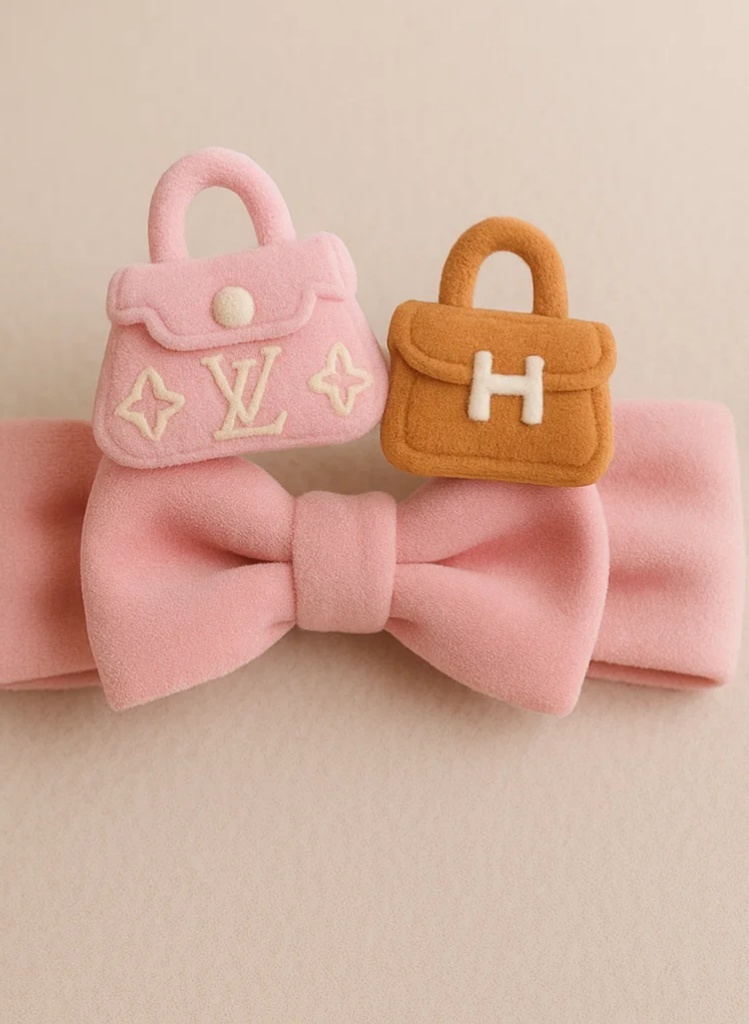 LV & H Plush Baby Headband Set – Soft & Cute Handbag Design