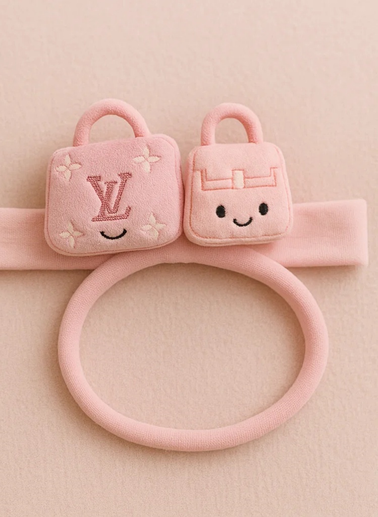 Big & Small Pink Cartoon Bag Plush Headband for Babies – Smiling Soft Plush