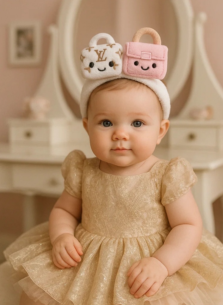 Banda para bebé de peluche con logo LV y bolso rosa - Ultra suave y sonriente