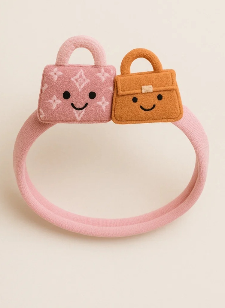 Faixa de cabeça bebê em pelúcia com logo LV e bolsa rosa - Ultra macia e sorridente
