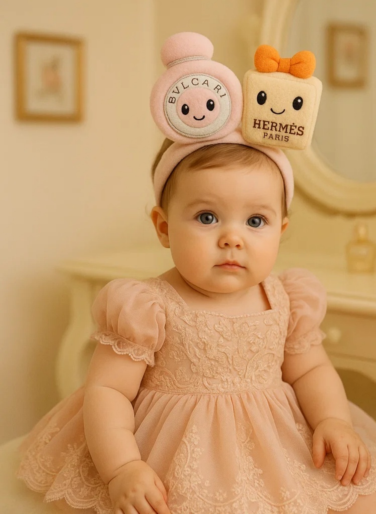 Cute Baby Headband with BVLGARI Perfume Bottle & Hermes Box Design (Pink)