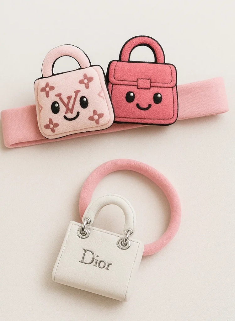 Bandeau bébé en peluche avec logo LV et sac rose - Ultra doux et souriant