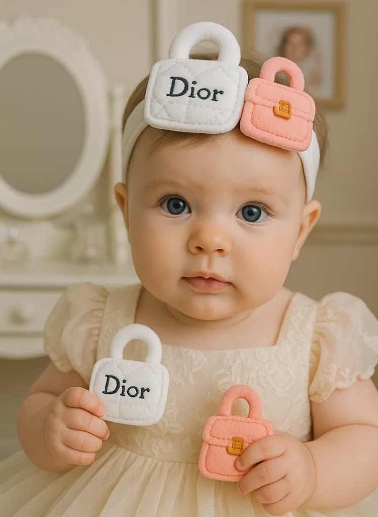 Dior & Peach Cartoon Plush Baby Headband – Super Soft & Fashionable