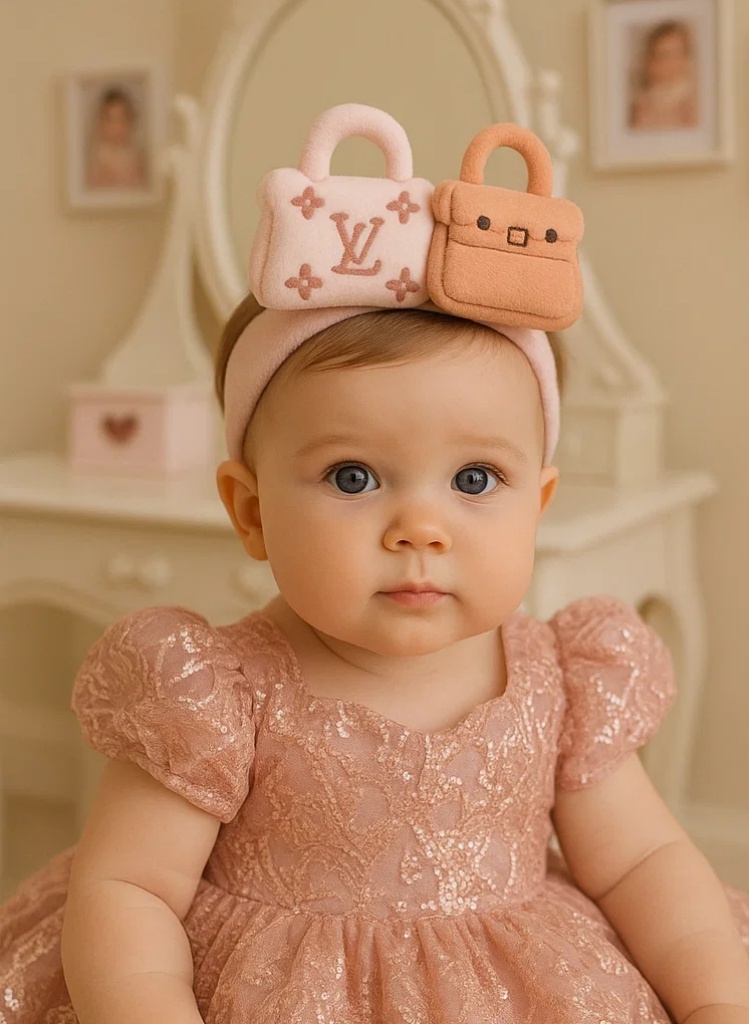 Cute Baby Headband with Louis Vuitton-Inspired Bags Design (Pink)