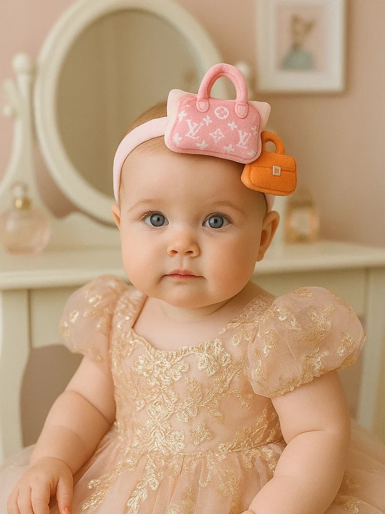 Baby Girl Headband with Plush LV and Handbag Design