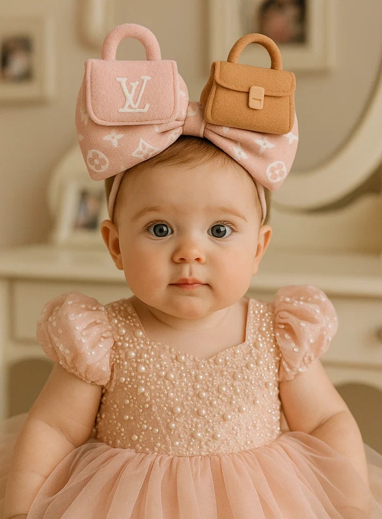 Baby Girl Headband with Plush LV and Handbag Design