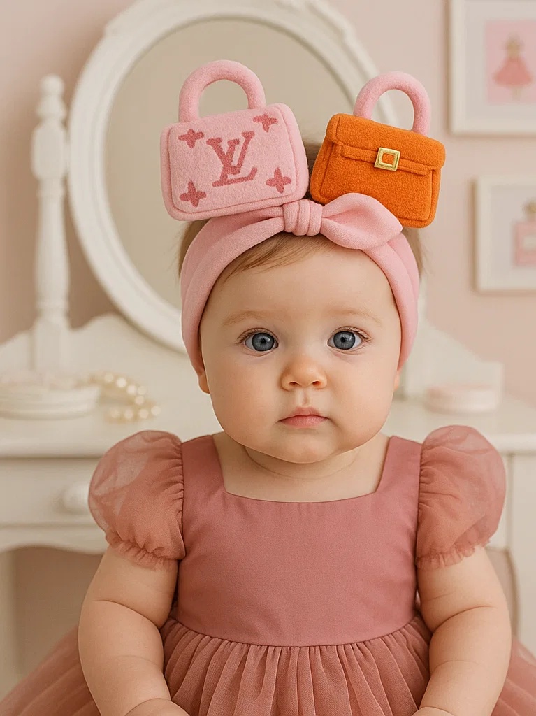 Cute Baby Headband with Plush Handbag Designs (Pink & Orange)
