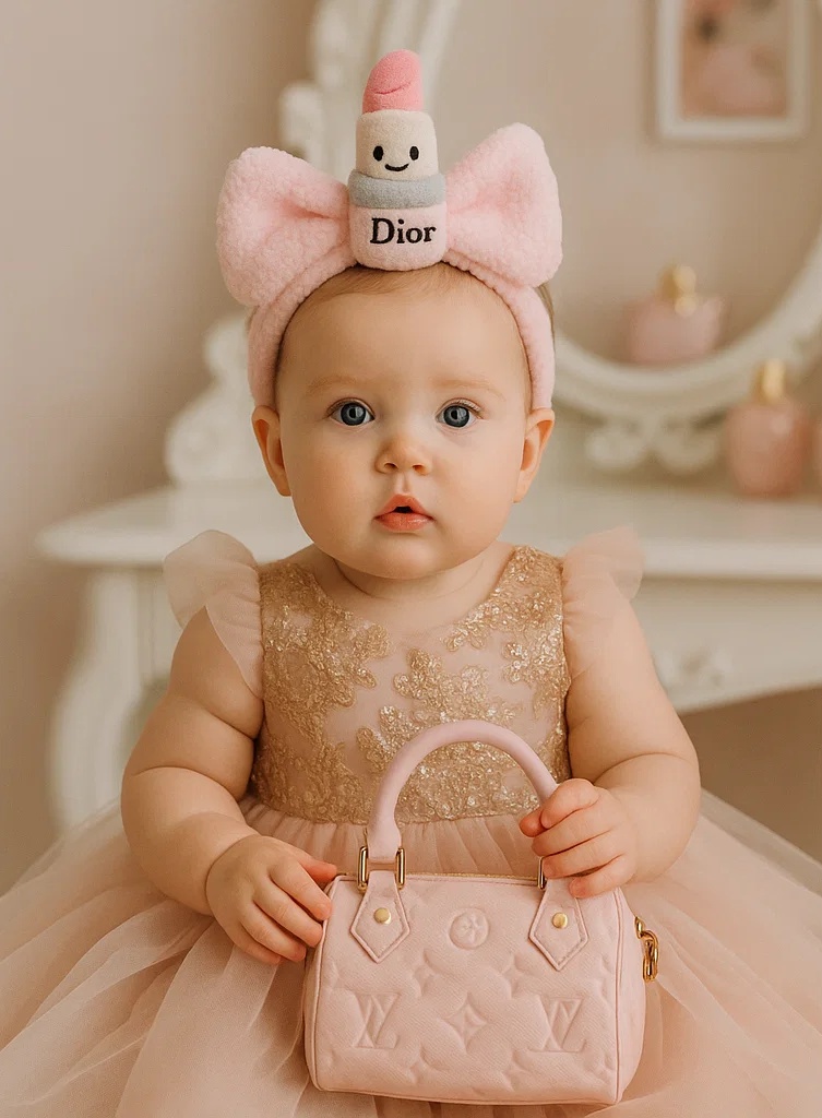 Diadema para niña con diseño de pintalabios Dior de peluche