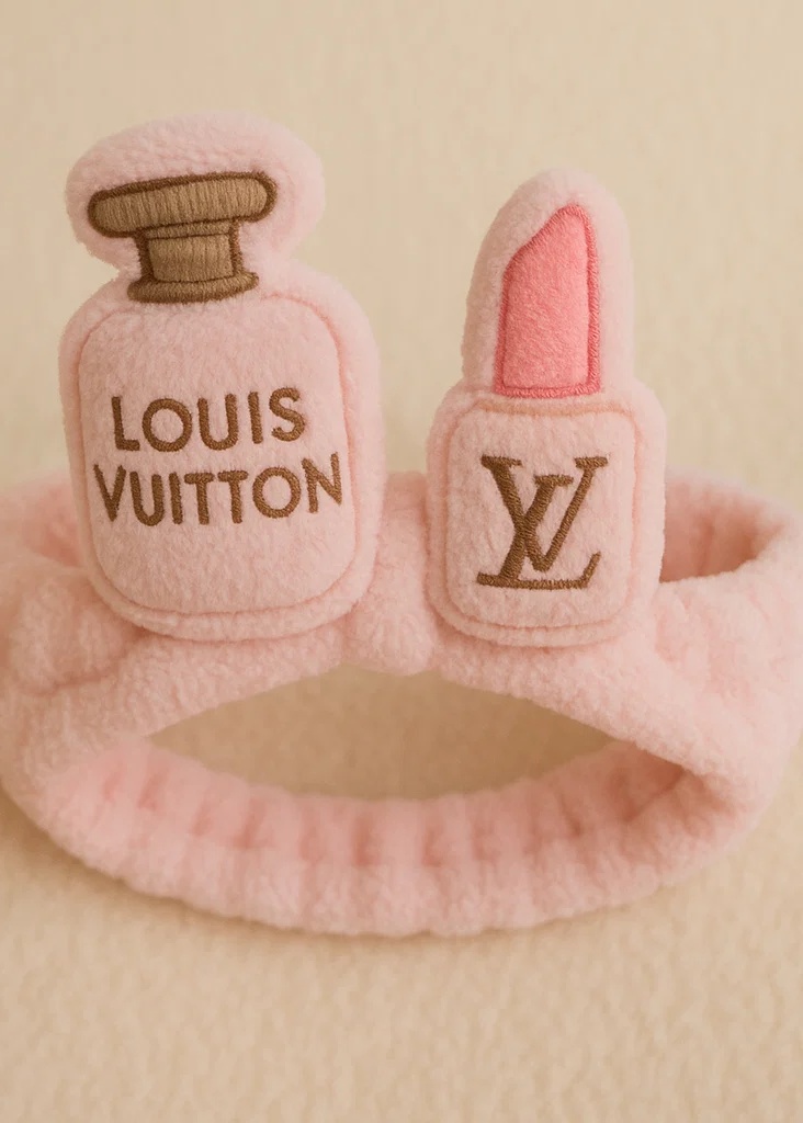 Cute Baby Headband with Louis Vuitton Perfume & Lipstick Design (Pink)