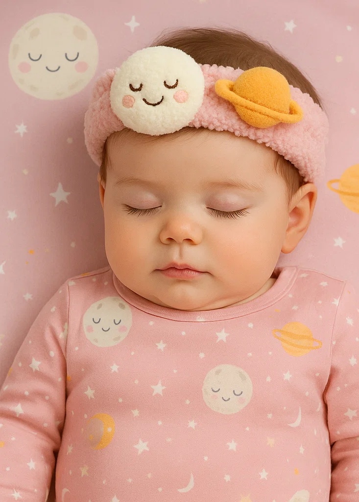 Moon and Saturn Plush Baby Headband – Soft Newborn Photo Prop