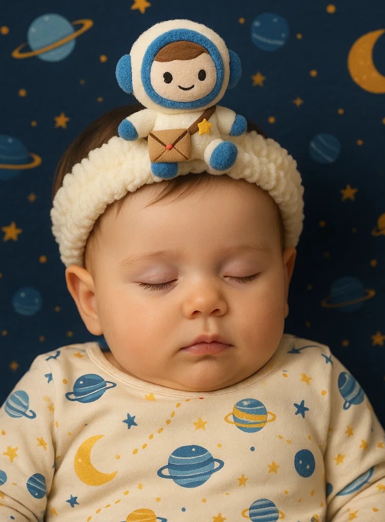 Faixa de cabeça para bebê astronauta de pelúcia – Acessório fofo e macio para fotografia de recém-nascidos