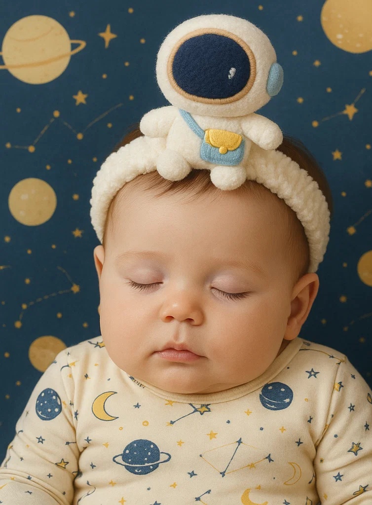 Diadema para bebé astronauta de peluche – Accesorio suave y lindo para fotografía de recién nacidos