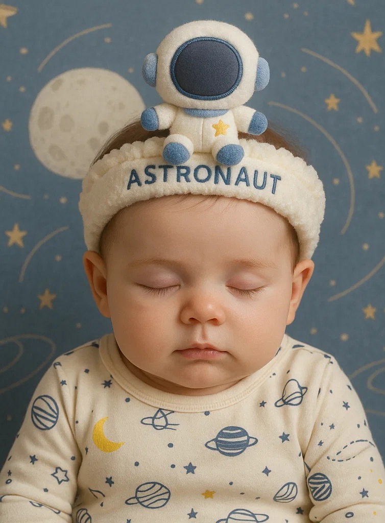 Bentiță pentru bebeluși astronaut din pluș – Accesoriu moale și drăguț pentru fotografie de nou-născuți