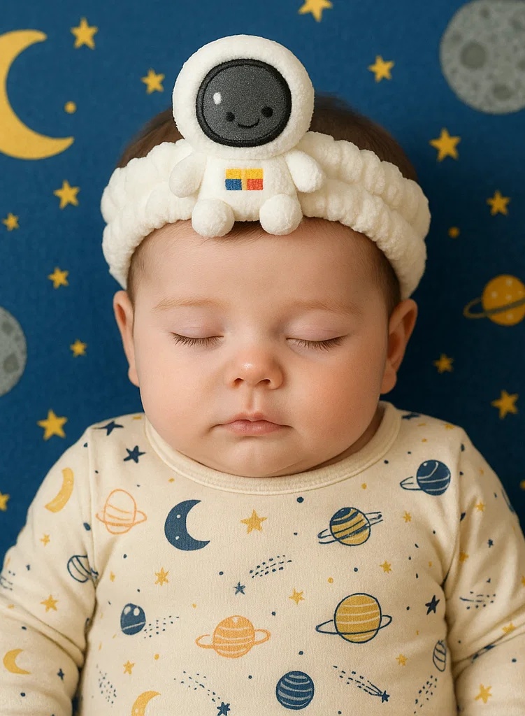 Bentiță de Pluș Astronaut pentru Bebeluși – Accesoriu drăguț și moale pentru fotografie de nou-născuți