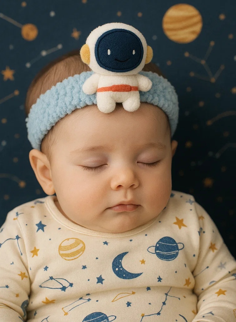 Měsíční Astronaut Plush Baby Headband – Roztomilé a měkké dětské čelenky pro novorozeneckou fotografii