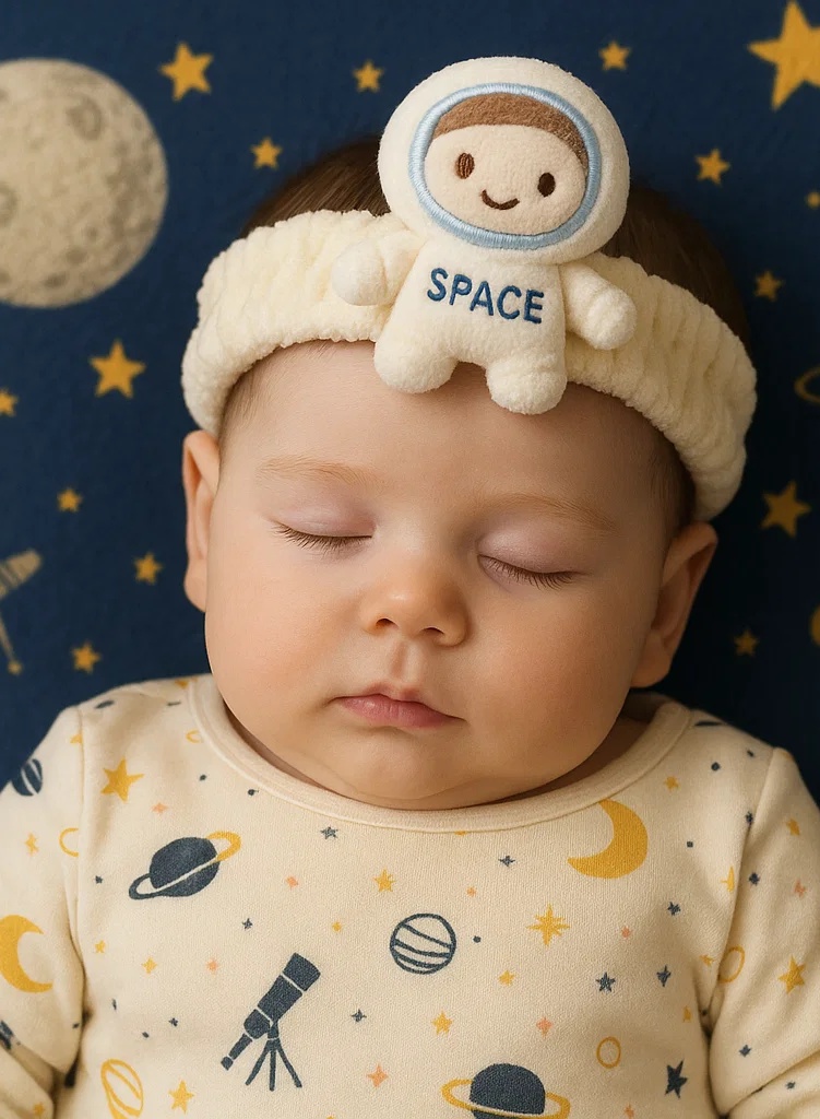 Bandeau en peluche Astronaute pour bébé – Accessoire mignon et doux pour les photos de nouveau-nés
