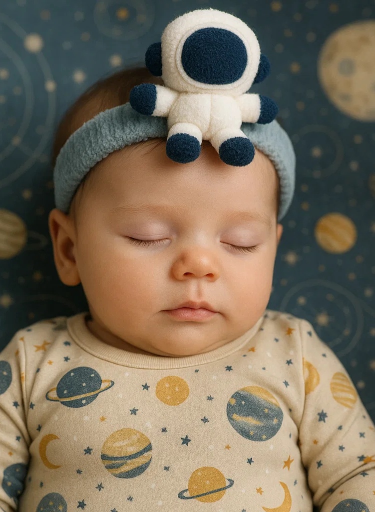 Kuu Astronaut Plush Baby Headband – Armas ja pehme beebipea salli jaoks uueks beebipildiks