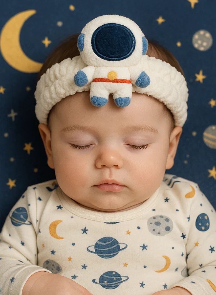 Faixa de Cabelo de Pelúcia Astronauta para Bebê – Acessório Fofo e Macio para Fotografias de Recém-Nascidos