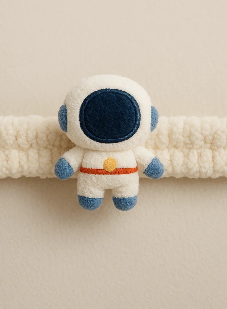 Faixa de Cabelo de Pelúcia Astronauta para Bebê – Acessório Fofo e Macio para Fotografias de Recém-Nascidos
