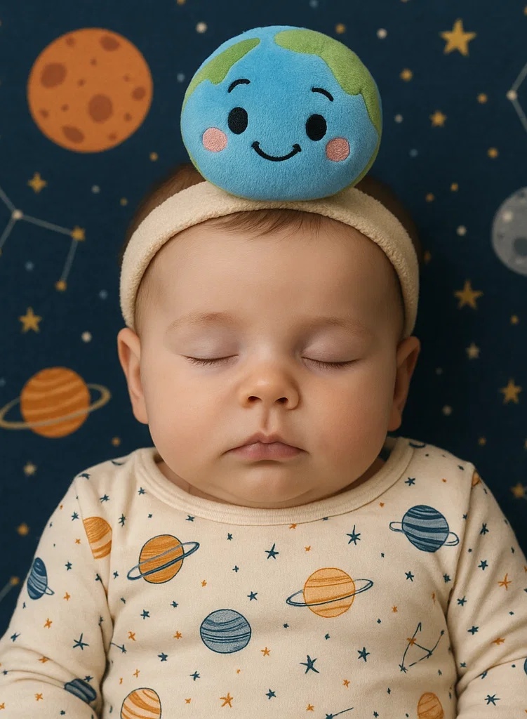 Bandeau en Peluche Terre pour Bébé – Accessoire Mignon et Doux pour les Photos de Nouveau-Nés