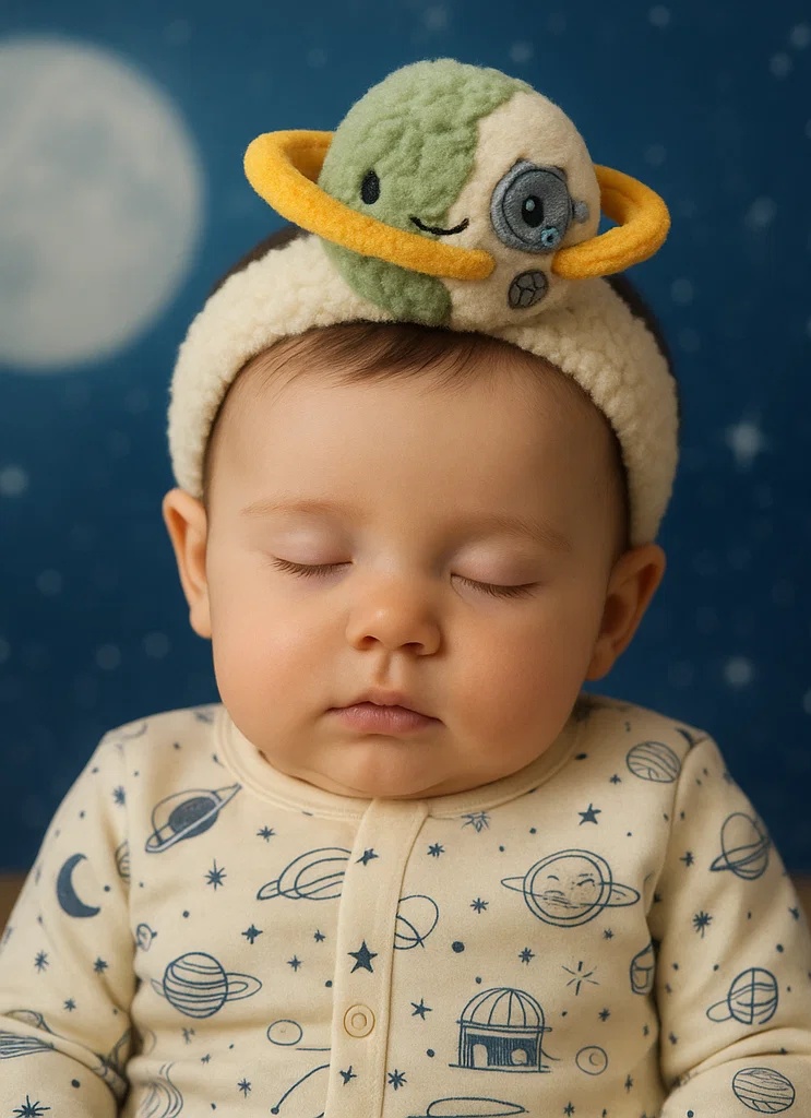 Diadema de Peluche Planeta para Bebé – Accesorio de Cabello Lindo y Suave para Fotografía de Recién Nacidos