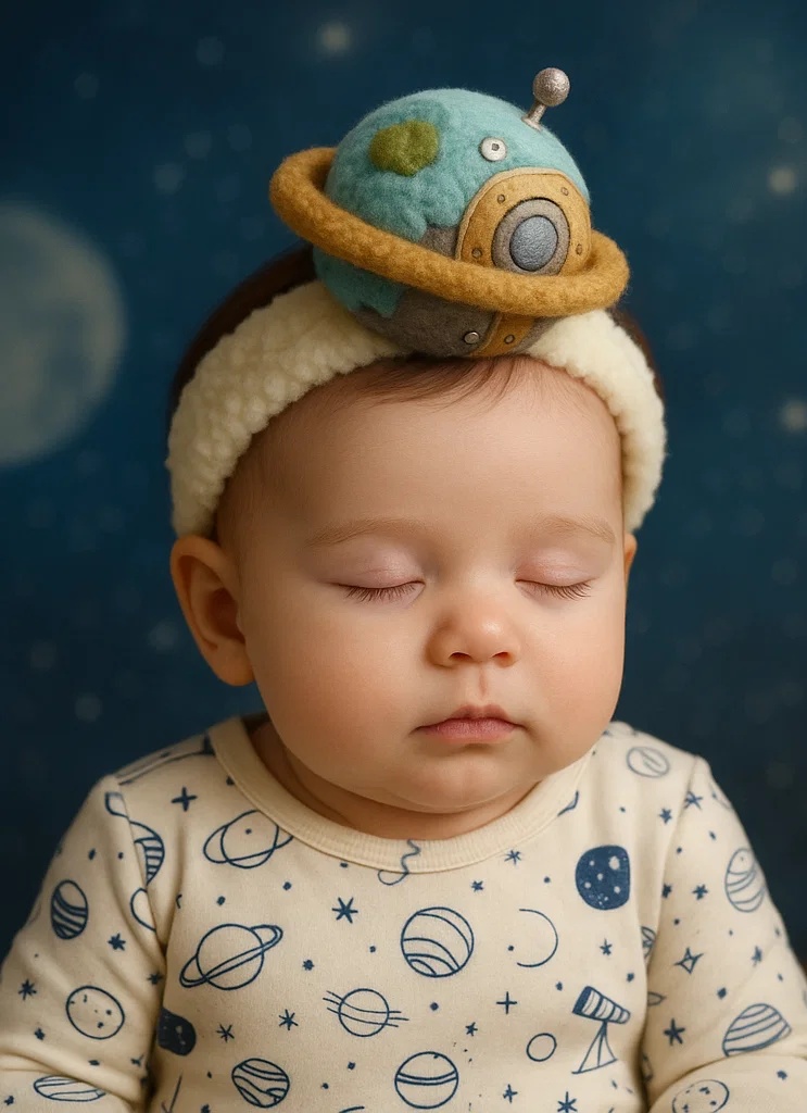 Bandeau en Peluche Planète pour Bébé – Accessoire Mignon et Doux pour les Photos de Nouveau-Nés