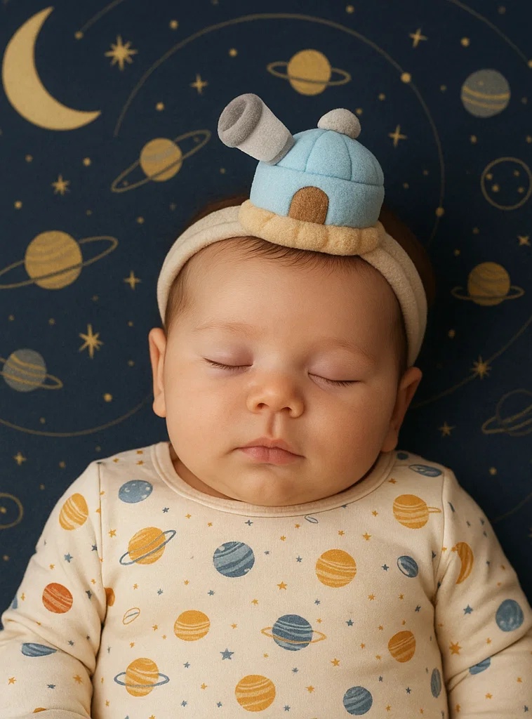 Faixa de Cabelo para Bebê com Modelo de Telescópio – Design de Pelúcia Macia e Estilo Desenho Animado