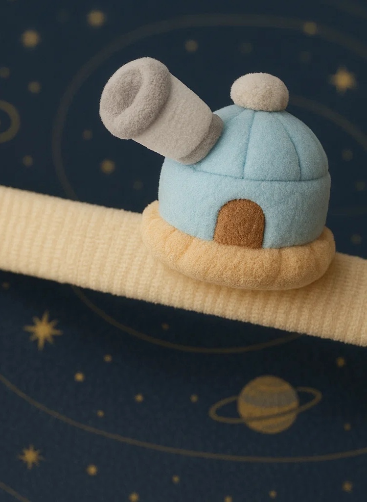 Faixa de Cabelo para Bebê com Modelo de Telescópio – Design de Pelúcia Macia e Estilo Desenho Animado