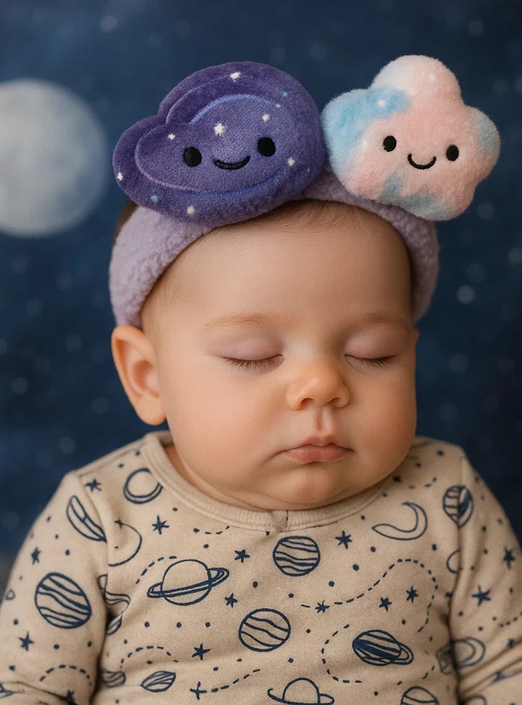 Galaxy Cloud Baby Headband – Dual Plush Nebula & Cloud Design