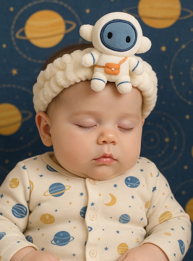 Explorer Astronaut Baby Headband – Plush Spacewalker with Satchel