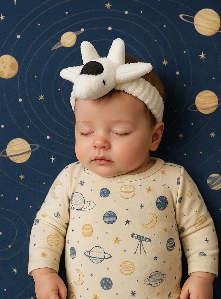 Bandeau bébé navette spatiale blanche – Design de fusée en peluche
