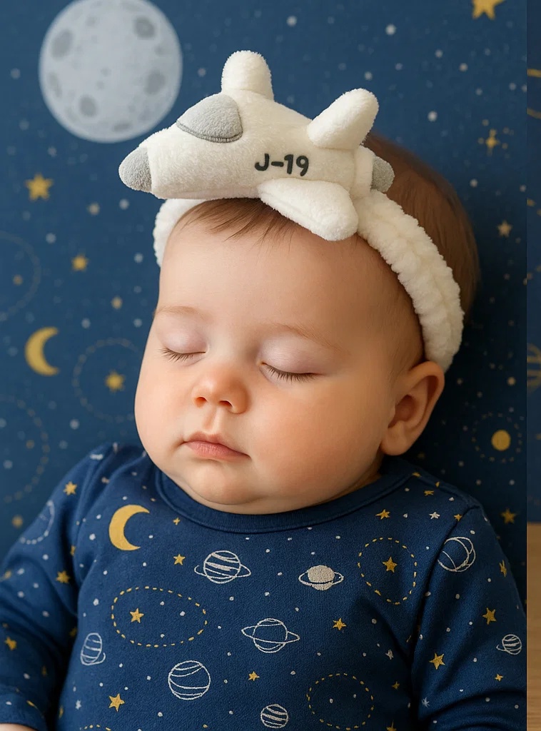 White Space Shuttle Baby Headband – Plush Rocket Ship Design