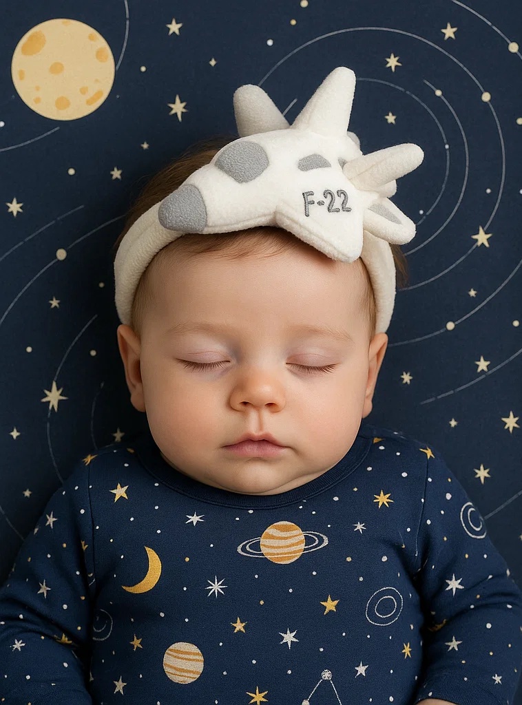 Faixa de Cabelo para Bebê com Ônibus Espacial Branco – Design de Foguete em Pelúcia