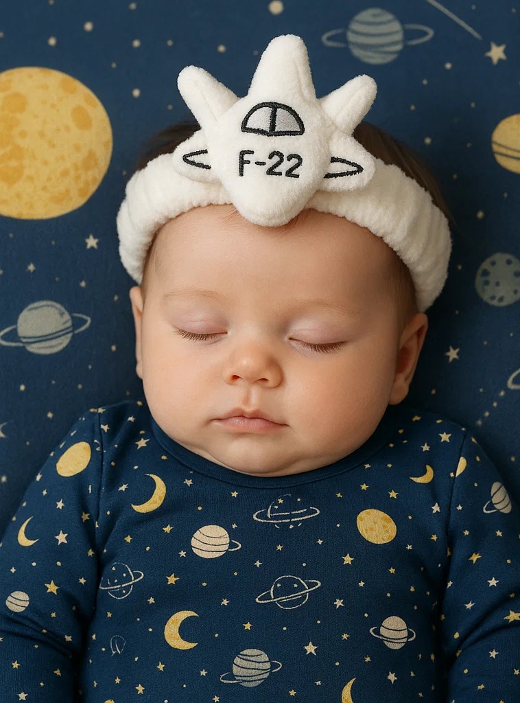 Baby-Stirnband mit weißem Space Shuttle – Weiches Plüsch-Raketendesign