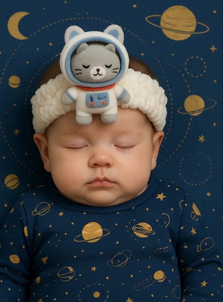 Space Cat Baby Headband – Astronaut Kitty Plush Design