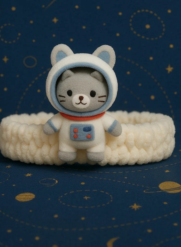 Space Cat Baby Headband – Astronaut Kitty Plush Design
