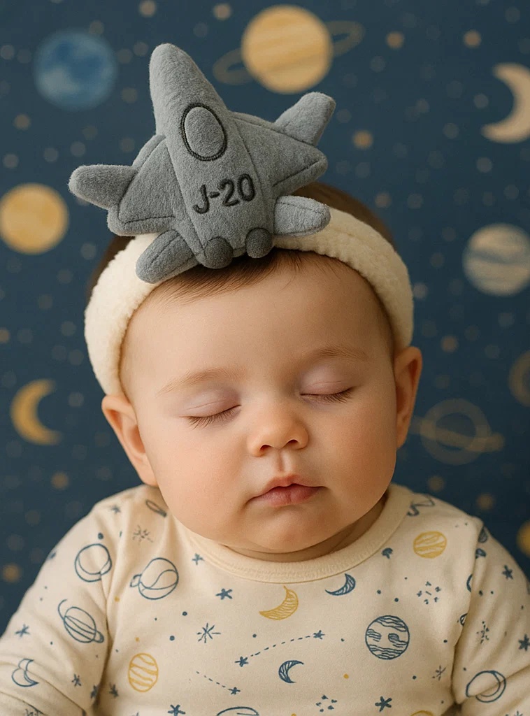 Gray Jet Fighter Baby Headband – Soft Plush Airplane Style