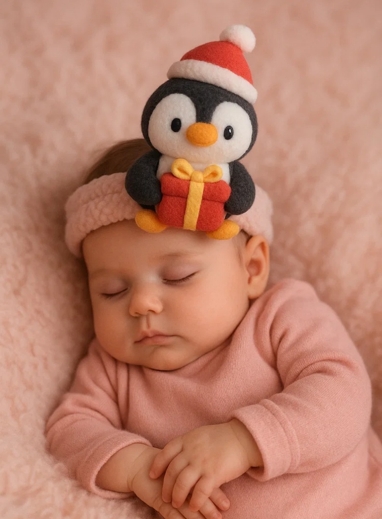 🎁 Plush Penguin Gift Baby Headband – Cute Cartoon Newborn Infant Hair Accessory